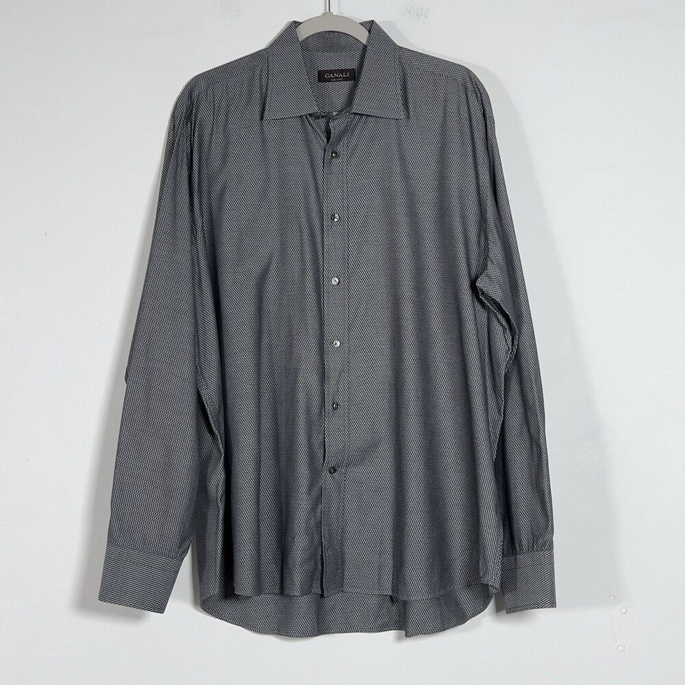 Canali Long Sleeve Button Up Mens Sz 44-17.5 XL Gray Made In Italy